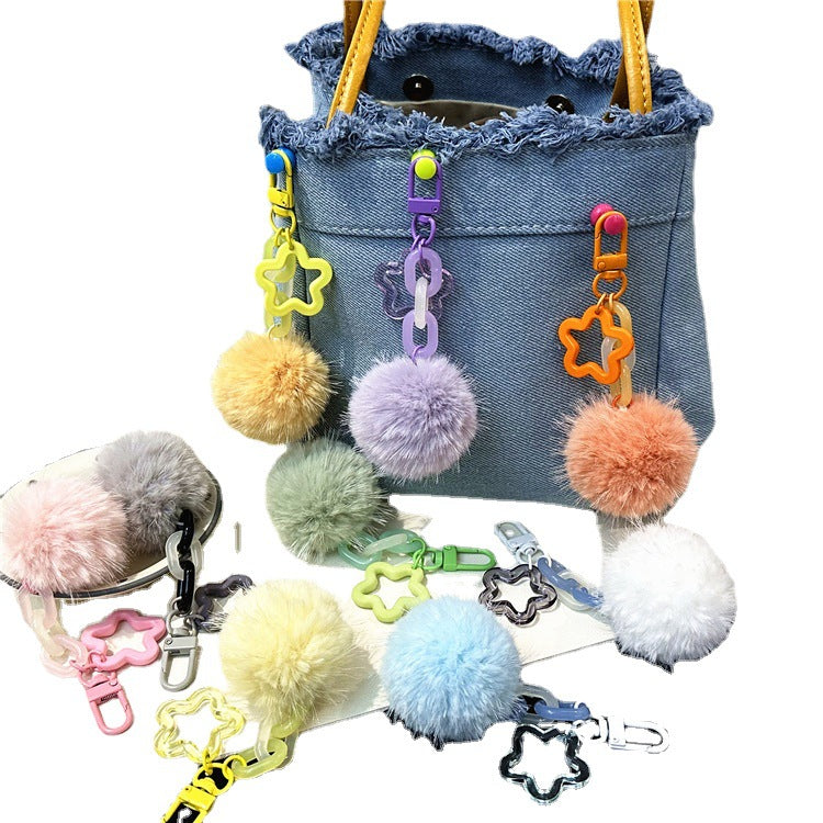 Wholesale Creative cute fur ball flower keychain colorful candy ball plush pendant